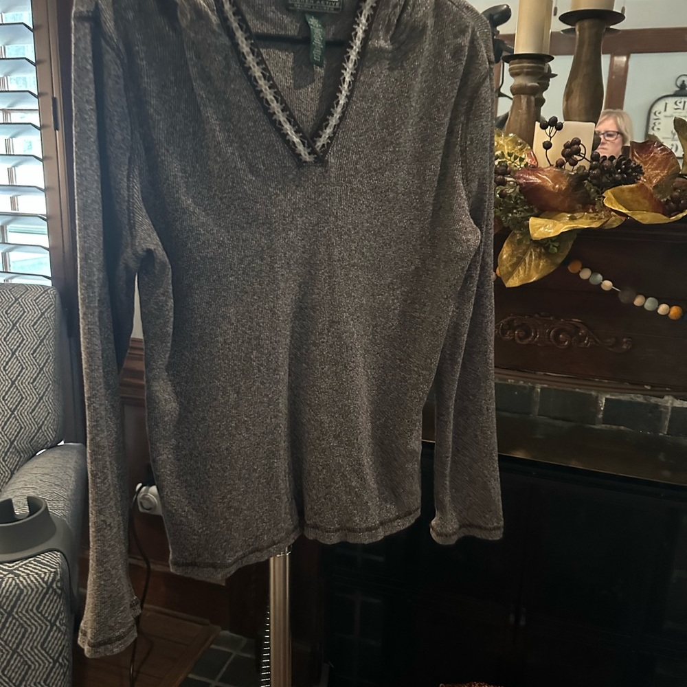 Brown Polo Long Sleeve V-Neck Top